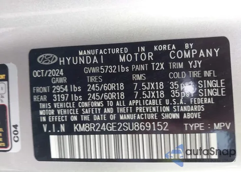2025 Hyundai Palisade Sel from USA, damaged, VIN KM8R24GE2SU869152